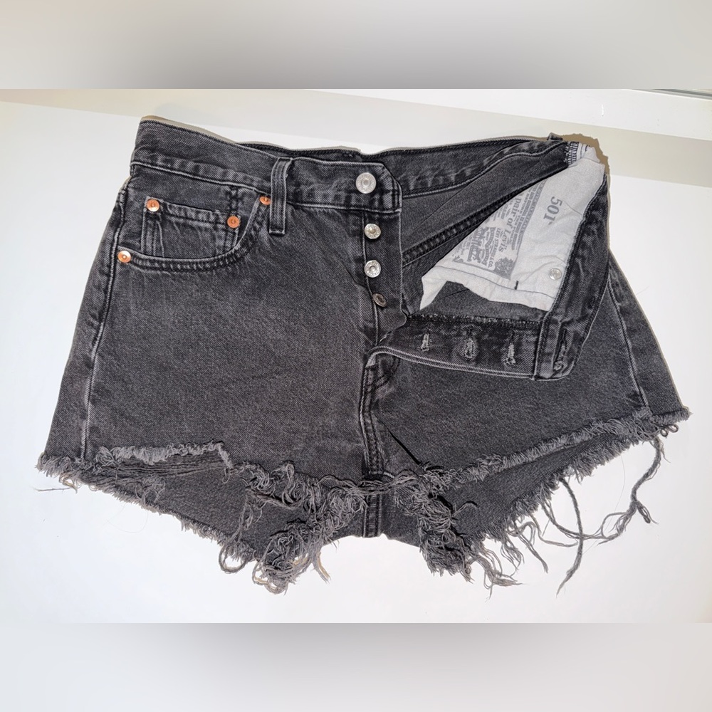 Levi's Charcoal Frayed Jean Shorts